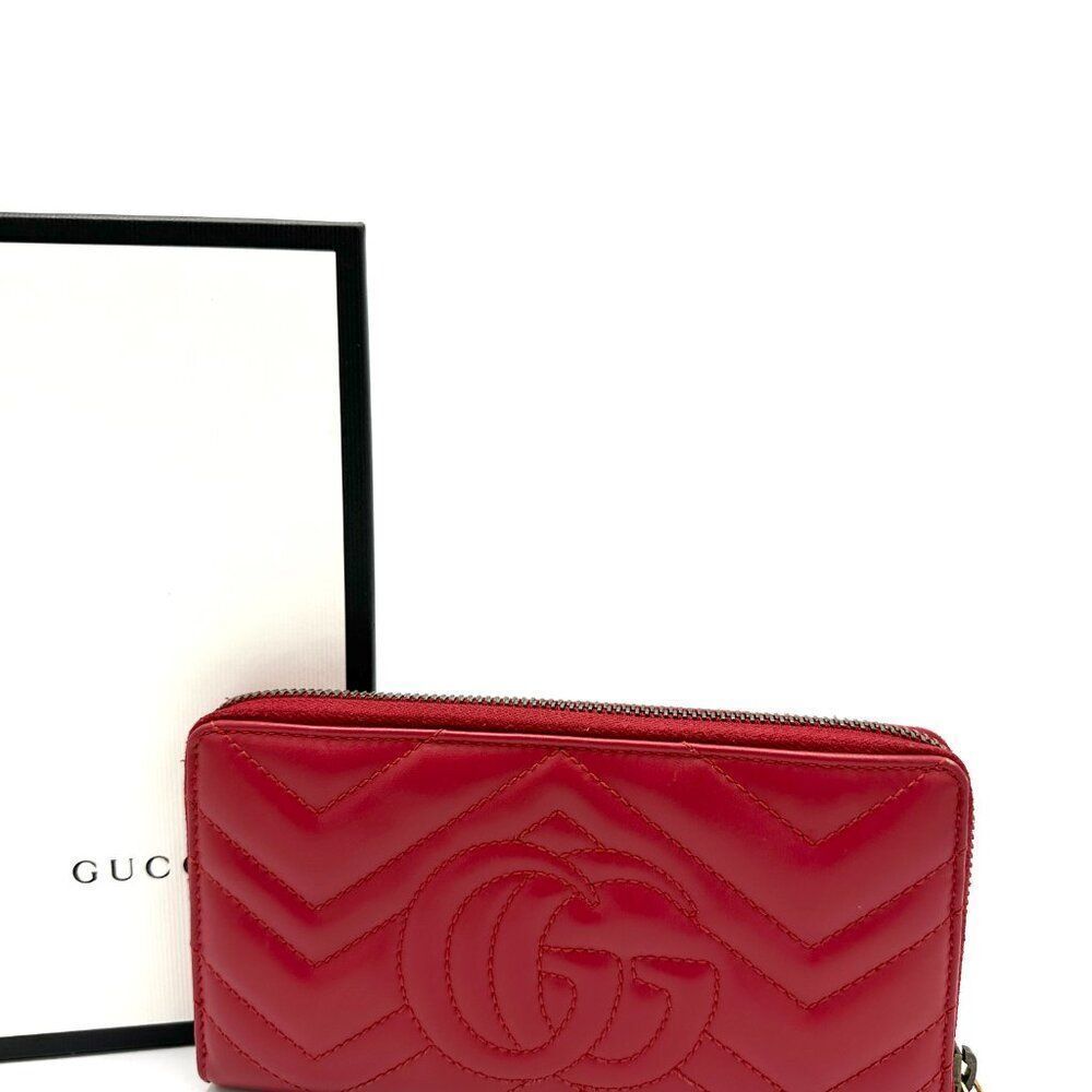 Gucci Red Chevron GG Marmont XL Zippy Long Wallet - Picture 2 of 8
